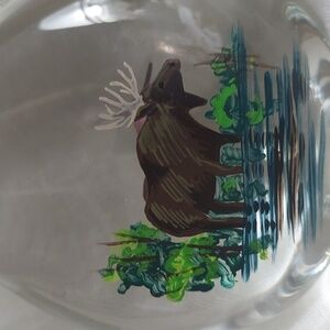 Larson Hand Painted Crystal Moose Art Clear Glass Paperweight